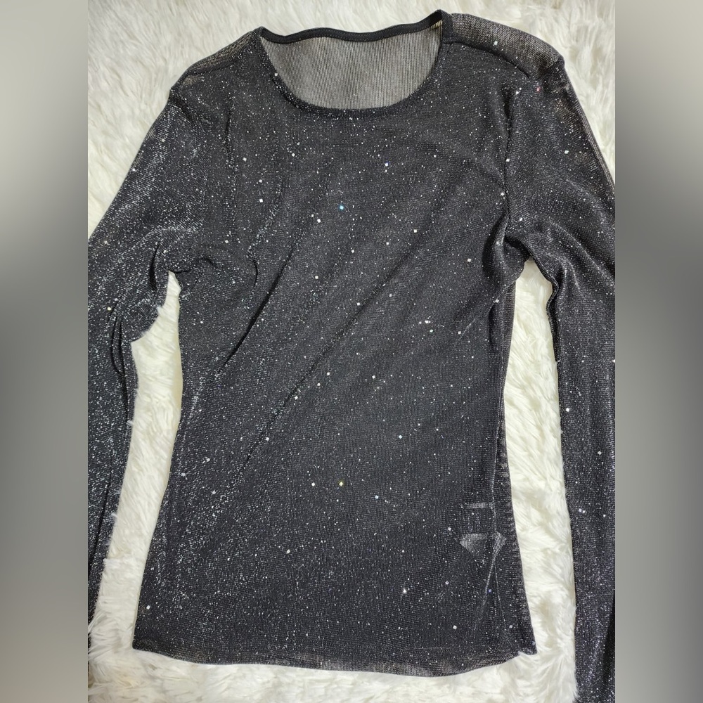 Glittering Black Long Sleeve Top